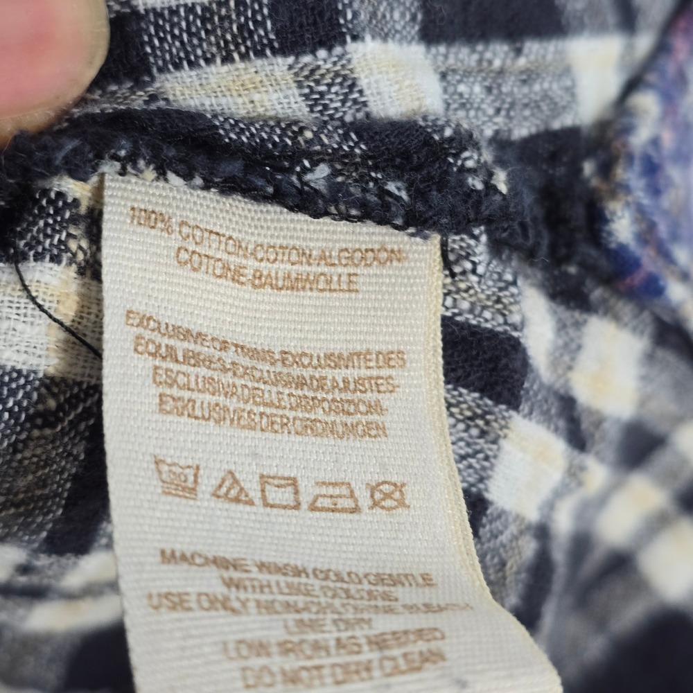 Free People Plaid Button Down Shirt‎ Black Cream Purple XS Long Sleeve Flannel - Picture 7 of 8